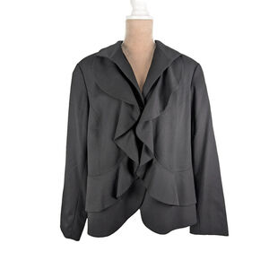 Lafayette 148 Virgin Wool Blazer Ruffle Collar Black Sz 16 Classic Romantic